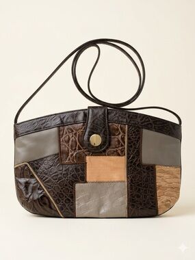 Vintage 80s Fifth Avenue Handbags Patchwork Crossbody Leather Made in USA